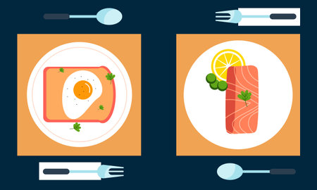 Dining table with dishes in top view. Restaurant asian cuisineのイラスト素材