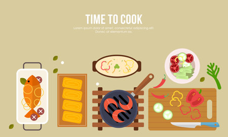 Dining table with dishes in top view. Restaurant asian cuisineのイラスト素材