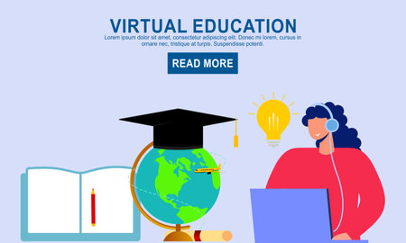 Flat education, distance tutor, mobile education, e-learning concept. Vector icon banners templateのイラスト素材