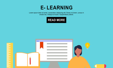 Flat education, distance tutor, mobile education, e-learning concept. Vector icon banners templateのイラスト素材