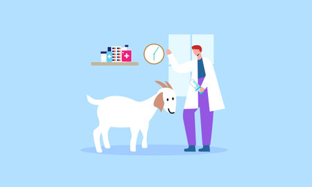 Pet veterinarian concept. Veterinary doctor checking and treating illustrationのイラスト素材