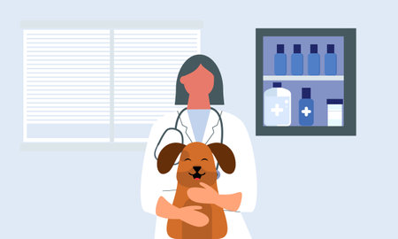 Pet veterinarian concept. Veterinary doctor checking and treating illustrationのイラスト素材
