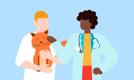 Pet veterinarian concept. Veterinary doctor checking and treating illustrationのイラスト素材