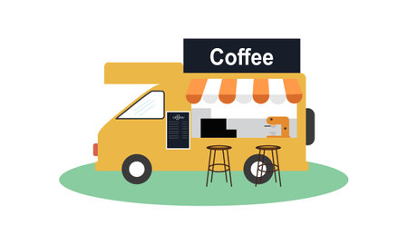 Mobile coffee shop in food truck vector illustrationのイラスト素材