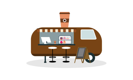 Mobile coffee shop in food truck vector illustrationのイラスト素材