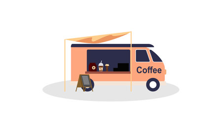 Mobile coffee shop in food truck vector illustrationのイラスト素材