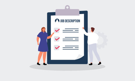 Job duties and responsibilities, job description, qualifications and requirements conceptのイラスト素材