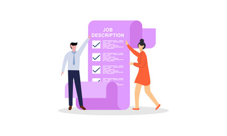 Job duties and responsibilities, job description, qualifications and requirements conceptのイラスト素材