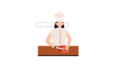 Professional chef cooks food, cooks dishes, prepares food vector illustrationのイラスト素材