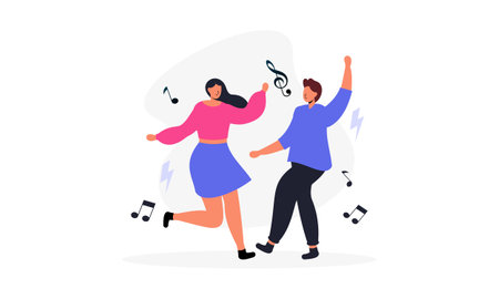 Happy people dancing character illustrationのイラスト素材