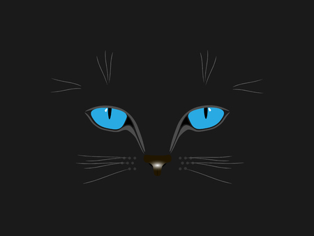 Black cat with blue eyes on a black backgroundのイラスト素材