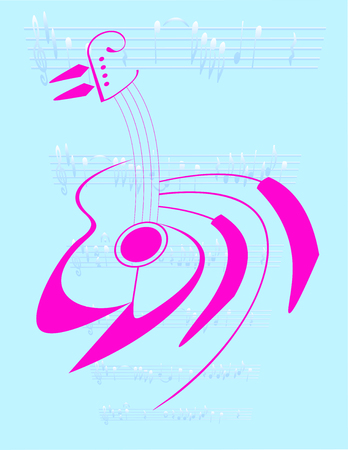 on a blue background with musical notes are isolated guitar and piano keysのイラスト素材