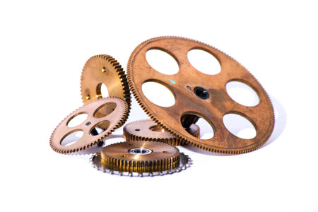 Gears collage isolated on white background