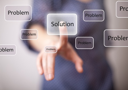 woman finger on solution buttonの写真素材