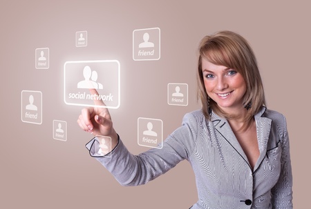 woman hand pressing Social Network iconの写真素材