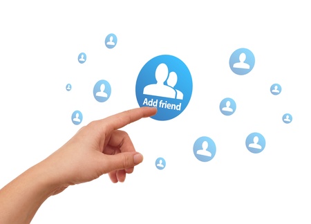 woman hand pressing Social Network iconの写真素材