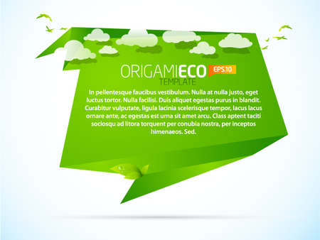 Eco friendly green origami template with clouds のイラスト素材