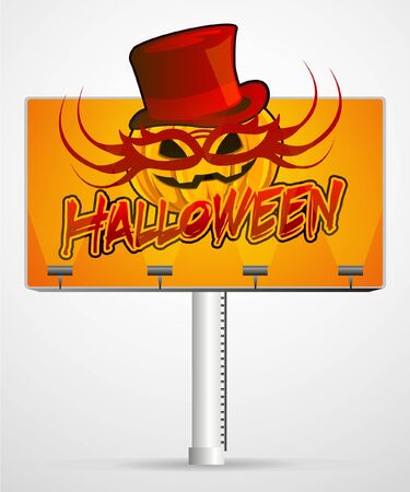 Halloween pumpkin in mask on an illuminated billboard のイラスト素材
