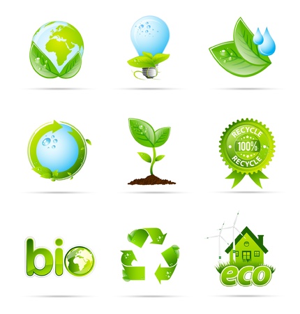 Green eco shiny icon collectionのイラスト素材