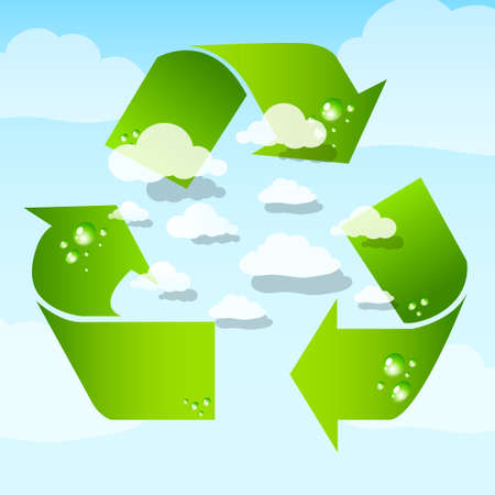 Green design element template recycle with clouds のイラスト素材