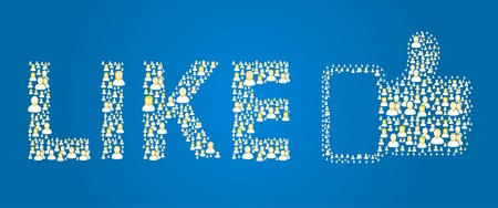 Blue like button made out of social people icons 