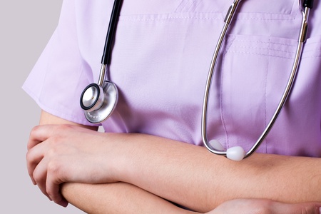 close up of a woman doctor with a stethoscopeの写真素材