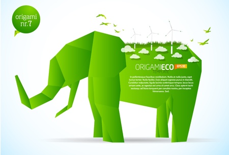 Green origami eco elephant nr. 7 のイラスト素材