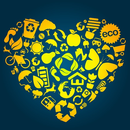 Heart made of eco icons のイラスト素材