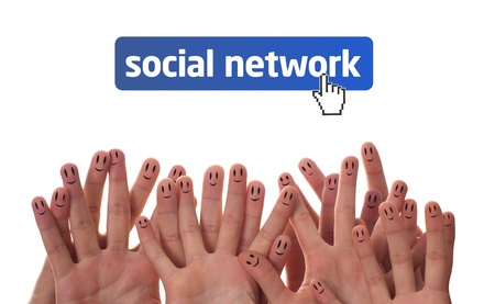 Happy group of finger faces as social networkの写真素材