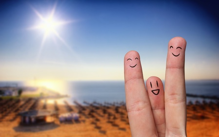 Happy finger hug on beach, selective focusの写真素材