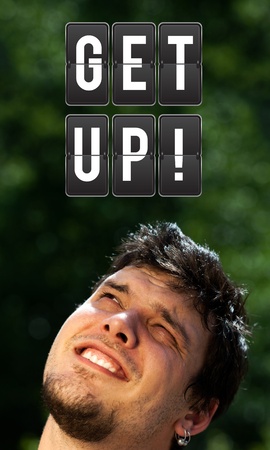 Young persons head looking at business icons and imagesの写真素材