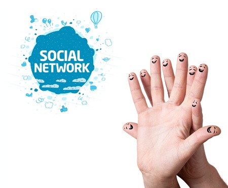 Happy finger smileys with social network sign