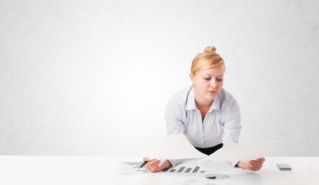 Pretty young businesswoman with plain white copy spaceの写真素材
