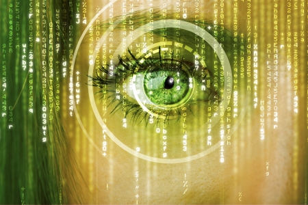 Modern cyber woman with matrix eye concept Modern cyber woman with matrix eye concept