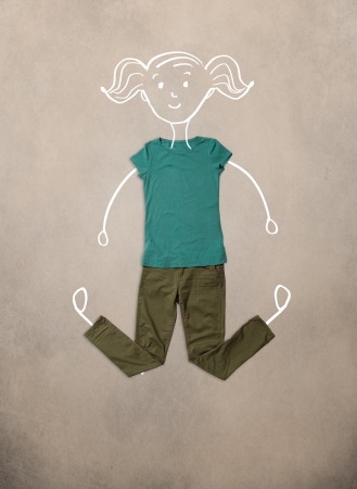 Colorful placed clothes in different actions with woman drawingの写真素材