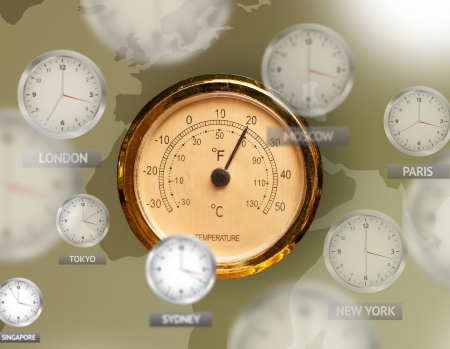Clocks and time zones over the world illustration conceptの写真素材