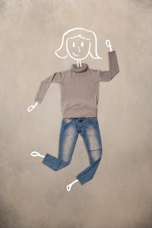 Colorful placed clothes in different actions with woman drawingの写真素材