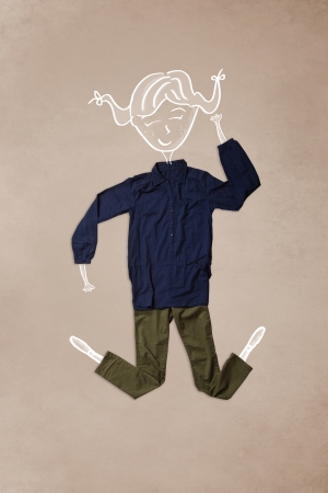 Colorful placed clothes in different actions with woman drawingの写真素材