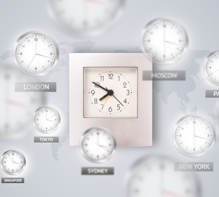 Clocks and time zones over the world illustration conceptの写真素材