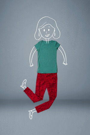 Colorful placed clothes in different actions with woman drawingの写真素材