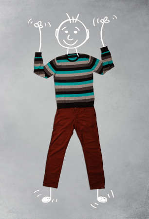 Cute funny hand drawn cartoon character in casual clothesの写真素材