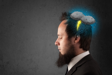 Man with thunderstorm lightning head illsutrationの写真素材