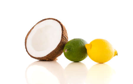 Healthy colorful tropical fresh fruits on white background