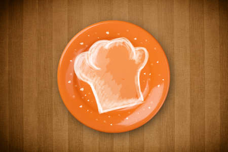 Colorful plate with hand drawn white chef symbol on grungy backgroundの写真素材