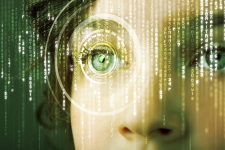 Modern cyber woman with matrix eye concept Modern cyber woman with matrix eye concept