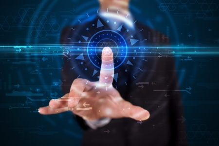 Tech guy pressing high technology control panel screen concept
の写真素材