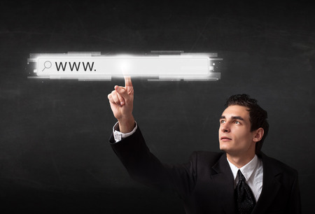 Young man touching web browser address bar with www sign
の写真素材