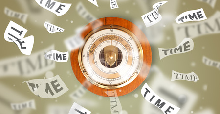 Clock and watch concept with time flying away on paperの写真素材