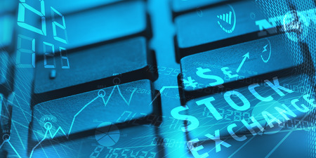 Computer keyboard with glowing business management icons and diagram