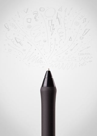 Pen close-up with sketchy arrows and linesの写真素材